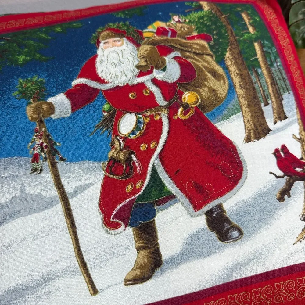 Vintage Santa Claus Throw Pillow Old World Santa Decorative Pillow Red Handmade